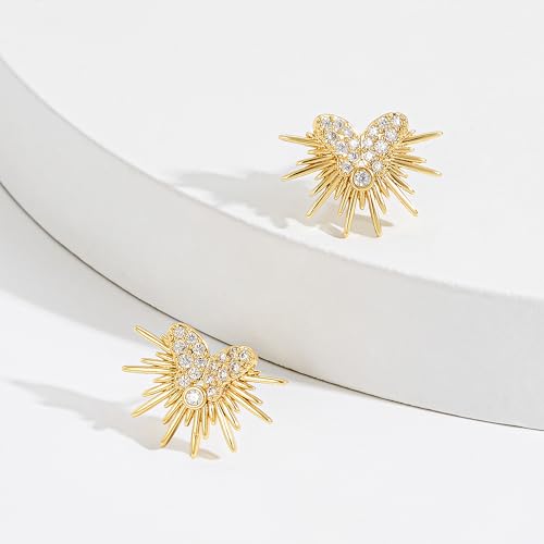 LOYATA Spike Earrings Gold Huggie Hoop Diamond Cubic Zirconia 14K Gold Plated Dainty Small Simple Hypoallergenic Geometric Jewelry Gift for Women - color: Butterfly Thorn