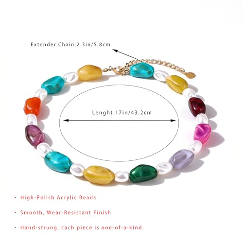 Rainbow Beaded Necklace for Women - Boho Necklaces Chunky Necklace for Summer Vacation Jewelry, Colorful Seed Bead Choker Statement Necklace - color: Fine E