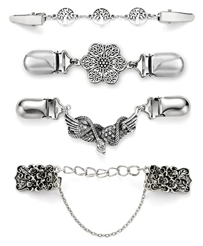 YunZh Sweater Clips Retro Cardigan Clip Shawl Clips Dresses Cinch Clip for Women Girls - color: A-Silver