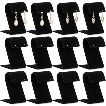 RattanView 12 Pieces Black Velvet Earring Display Stand Necklace Pendant Jewelry Stand Showcase Organizer Display Holder for Earring Pendant Accessory Rack - color: Black