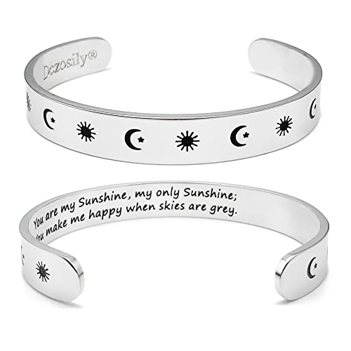 Dczosily Inspirational Bracelets for Women Stainless Steel Cuff Bracelet Engraved Jewelry Motivational Bangles Personalized Gifts for Best Friend/Mom - style: Mom-10mm-You are my Sunshine, my only Sunshine;You make me happy when skies are grey.