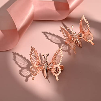 DEEKA 12 PCS Moving Butterfly Clips 3D Metal Gold Moving Wings Butterfly Hair Accessories 90s Hair Clips Barrette for Women and Girls -Rose Gold - color: Rose Gold
