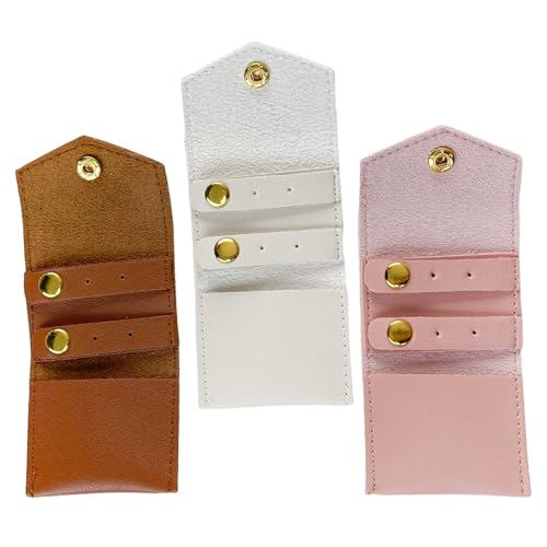 Wakauto 3pcs Foldable Jewelry Travel Organizer Bag with Buckle, Portable Pu Small Roll-up Case for Rings Earrings Necklaces, Multi-compartment Storage for Business Journeys and Travel