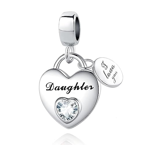 TCHYUN Family Series Dangle Charm Heart Birthstone Bead for Pandora Bracelet Women Gift - style: Daughter