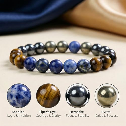 Bivei Protection Crystal Healing Bracelet | 8MM Strength Bracelet Spiritual Stretch Beaded Jewelry for Women Men Gift - color: Focus Willpower, size: Medium 6.8-7.3 inch