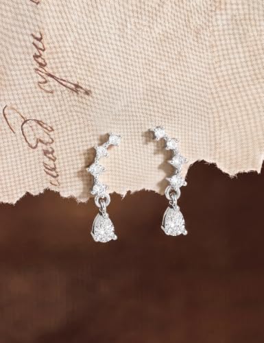 Freekiss Cartilage Flat Back Earrings Hypoallergenic for Sensitive Ears | 14K Gold / Sterling Silver Plated Climbers Earrings for Women Dainty Cz Stud Earring 20G Conch Tragus Helix Piercing Jewelry - color: 5CZ Teardrop-SL
