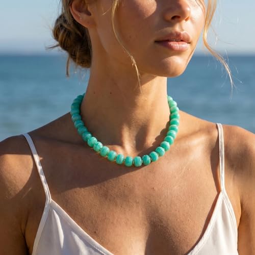 SHERLOVE Chunky Statement Large Resin Beaded Choker Necklaces for Women | Big Lightweight Bead Beaded Necklace Trendy Fashion Boho Summer Beach Vacation Jewelry - color: Beaded Choker Mint-Green