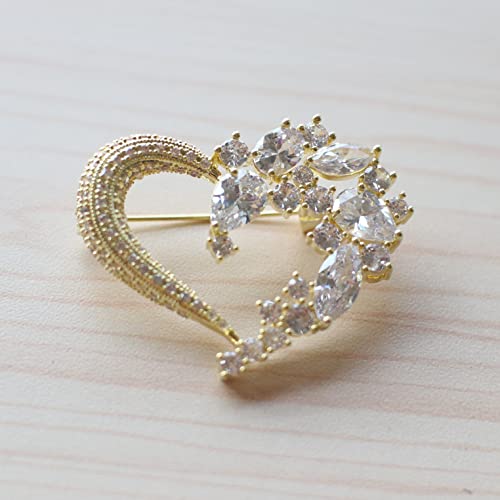 Brooch Pins for Women Girls Fashion Flower Crystal Rhinestone Pearl Jewelry - color: Gold Heart