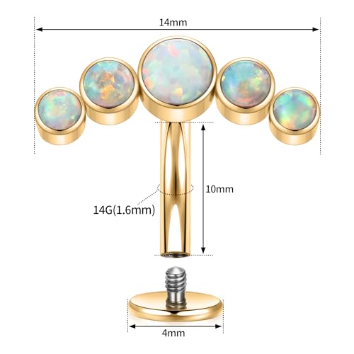 G23 Titanium Belly Jewelry 14G Flat Bottom Floating Belly Button Rings Curved Belly Barbell Navel Ring Belly Piercing 8/10/12/14mm Navel Rings Belly Piercings Jewelry for Women - color: Style5:Gold,5 Round White Opal