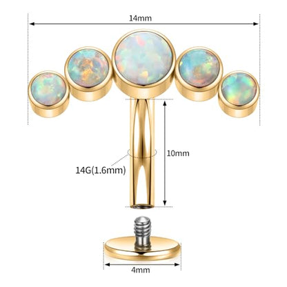 G23 Titanium Belly Jewelry 14G Flat Bottom Floating Belly Button Rings Curved Belly Barbell Navel Ring Belly Piercing 8/10/12/14mm Navel Rings Belly Piercings Jewelry for Women - color: Style5:Gold,5 Round White Opal