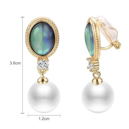 Yoursfs Abalone Shell Pearl Clip On Earrings for Women Colorful Cubic Zirconia Earrings Non Pierced Freshwater Pearl Drop Dangle Earring Trendy Jewelry - style: Abalone Shell Pearl Earrings