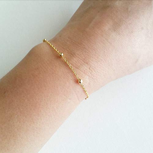 Womens Dainty Gold Chain Bracelet,Simple Layered Chain Bracelets,Beaded Turquoise Bracelet,Charm Crystal Bar,Heart,Karma,Triangle,Pearl Bracelets for Women - color: Ball Chain