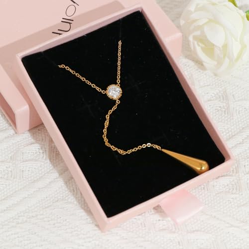 Emerald Cut Y Shaped Necklace for Women 18K Gold Plated Double Layered Y Lariat Necklace Jewelry Gift - color: Style10-White