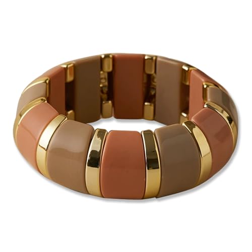 YBMYCM Acrylic Chunky Bangles Bracelets for Women Resin Gold-plated Stackable Stretch Bracelet Wide Wristbands Gift Jewelry - color: B red