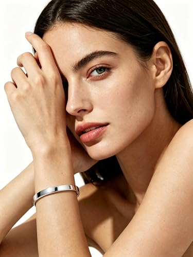 Waterproof Gold Bangle Bracelet sets for Women, 18K Gold PVD Plated Stainless Steel Stackable Bracelets Non Tarnish Oval Design, Minimalist Trendy Premium Jewelry - color: Silver