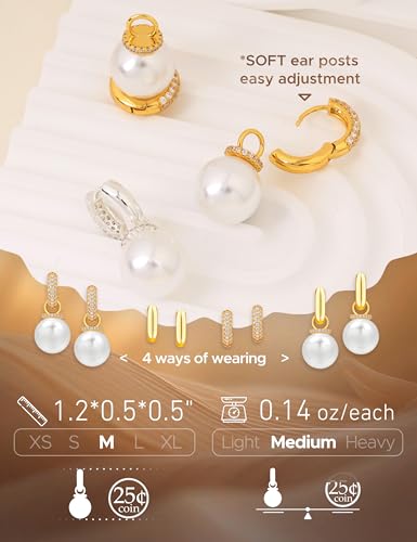 Big Pearl Drop Earrings for Women - 14K Real Gold Plated Quality Dangles for Elevated Casual or Elegant Gift - color: Leah Gold
