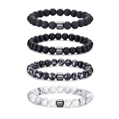 RANKEEF Tiger Eye Bracelet For Men 8MM Natural Stone Stretch Adjustable Black Crystal Beaded Bracelet for Men Women Gifts - color: 4,lava rock,black,gray,white bracelet