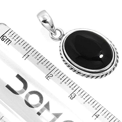Chunky Natural Gemstone Pendant Necklace For Women Onyx, Turquoise, Amber, Garnet Oval Boho Genuine 925 Sterling Silver Handmade Jewelry - color: Black Onyx