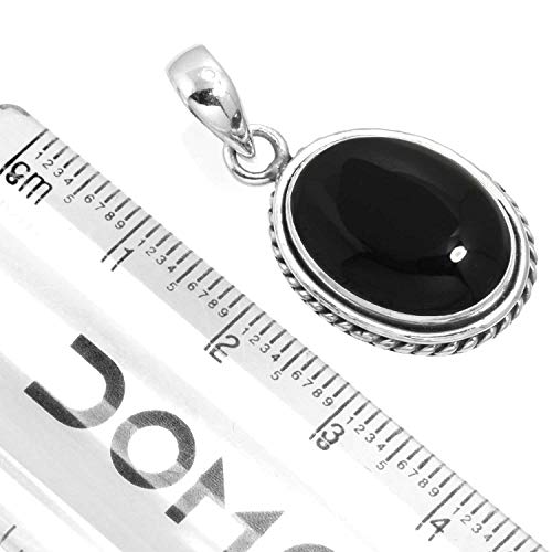 Chunky Natural Gemstone Pendant Necklace For Women Onyx, Turquoise, Amber, Garnet Oval Boho Genuine 925 Sterling Silver Handmade Jewelry - color: Black Onyx