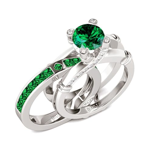 Jeulia Diamond Band Rings for Women cz Sterling Silver Interchangeable Ring Sets Wedding Engagement Anniversary Promise Ring Bridal Sets - color: Emerald Green