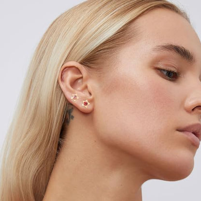 12 Pairs Surgical Stainless Steel Cubic Zirconia Birthstone Stud Earrings Heart Star Round Multicolors Stud Earrings Set for Women - style: Gold star 4mm