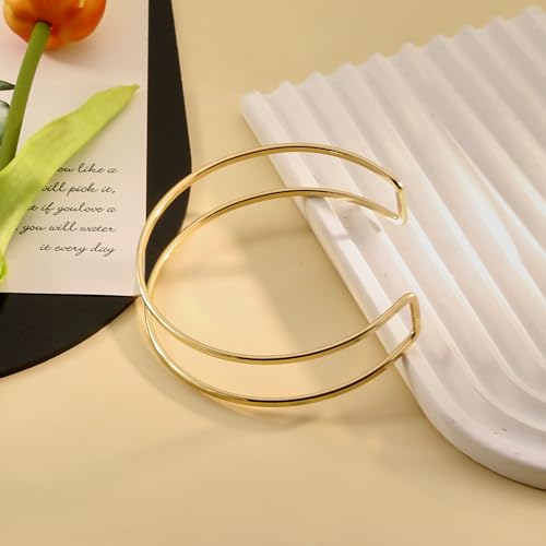 Todenb Upper Arm Cuff for Women Minimalist Adjustable Arm Band Gold Silver Arm Cuff Multi-Layer Arm Bracelet Upper Arm Jewelry - color: Gold Parallel