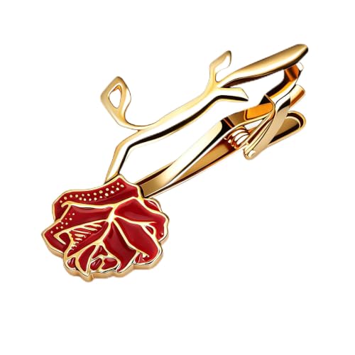 Fun Tie Clip for Men Personalized Tie Bar Fashion Business Tie Clip Men's Jewelry Gifts - style: Gold-Red Rose