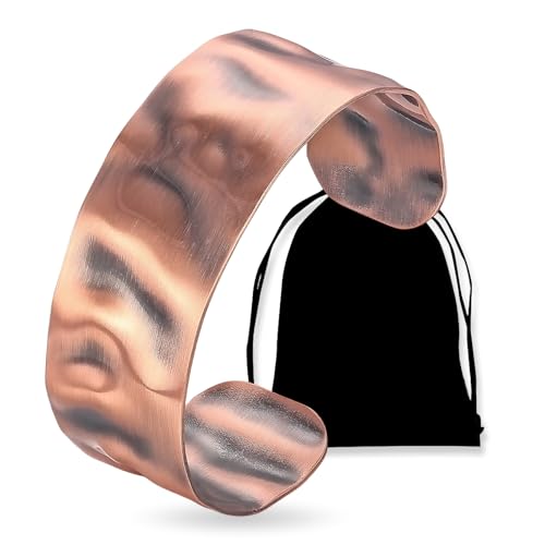 MagEnergy Copper Bracelet for Men Women, 100% Solid Copper Bracelets, Pure, Raw Handmade Hammered Copper Cuff Bangles Bracelet - color: Copper Hammered 7inch