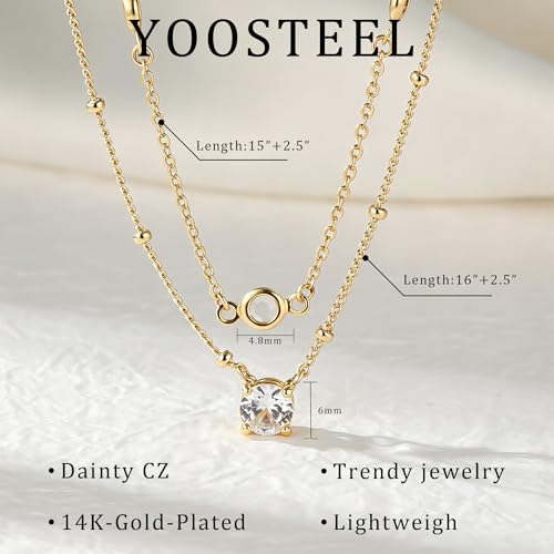 Yoosteel Layered 14K-Gold-Plated Necklace for Women,CZ Necklaces Stack | Dainty Cubic Zirconia Pendant Necklace,Simple Chain Choker Stackable,Trendy Jewelry,Wedding Bridesmaid Gifts - color: 01-Layered Round CZ