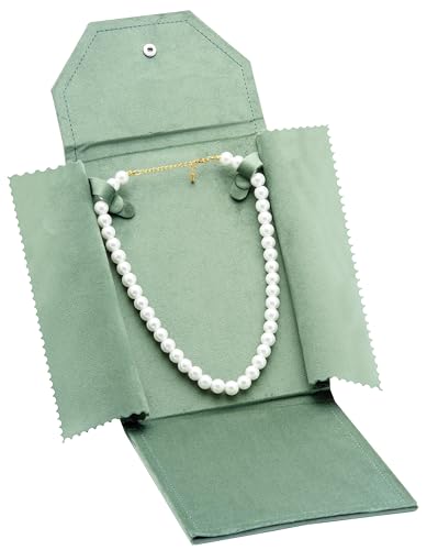 Velvet Necklace Jewelry Travel Folder Storage Display Case (Sage Green) - color: Sage Green