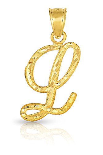 Floreo 10K Yellow Gold Charm Pendant Letter A-Z Personalized Alphabet Initial Name with optional 18 Inch Necklace - style: L