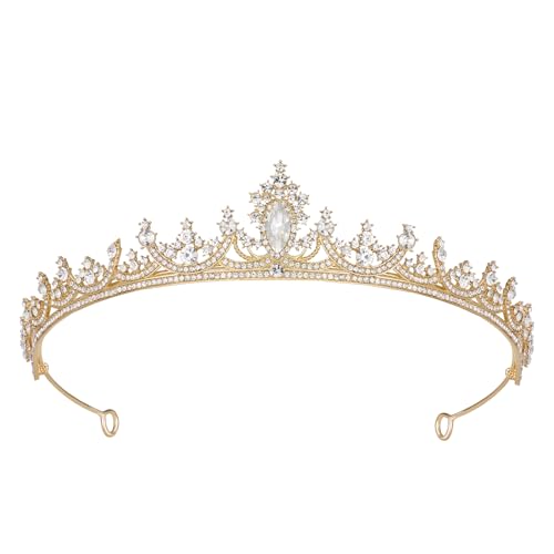 SWEETV Princess Tiaras for Women, Gold Crystal Crown for Birthday, Wedding Headbands for Bride, Rhinestone Tiara Headpieces Hair Accessories for Quinceanera Pageant Prom - color: 01.Gold