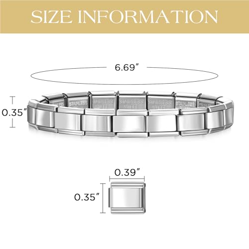 Stainless Steel Italian Charm Bracelet, 18 Link Starter Bracelet 9mm Charms | Italian Charm Bracelet with 9Pcs/20Pcs Charms and Opening Tools, Classic 9mm Modular Charm, Personalized Jewelry Gift - color: Silver