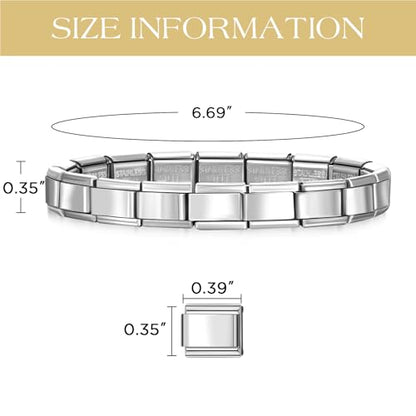 Stainless Steel Italian Charm Bracelet, 18 Link Starter Bracelet 9mm Charms | Italian Charm Bracelet with 9Pcs/20Pcs Charms and Opening Tools, Classic 9mm Modular Charm, Personalized Jewelry Gift - color: Silver
