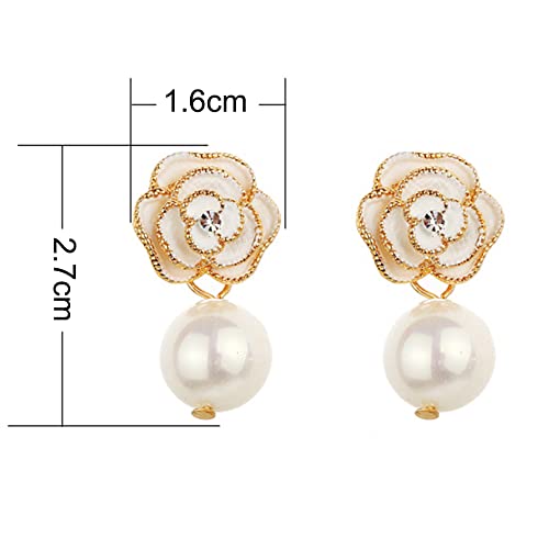 Fashion Design Faux Pearl Charm Flower Dangle Drop Earrings Studs For Women - color: White