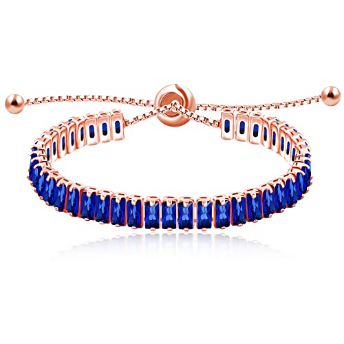 Uloveido Classic Emerald Cut Rectangular Cubic Zirconia Eternity Tennis Bracelet Adjustable for Women Y1788 - color: Rose Gold-Dark Blue