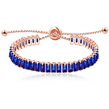 Uloveido Classic Emerald Cut Rectangular Cubic Zirconia Eternity Tennis Bracelet Adjustable for Women Y1788 - color: Rose Gold-Dark Blue
