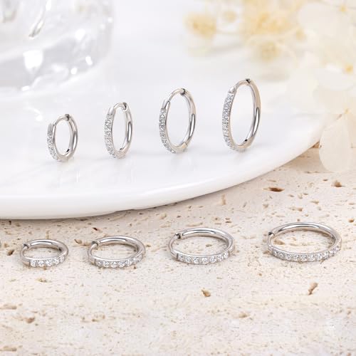 Limerencia G23 Hypoallergenic Titanium Earrings Hoops Small Huggie Earrings | 18G Cartilage F136 Pure Titanium Huggie Hoops with Cubic Zirconia, Ear Cuff Style Jewelry for Women Men with Sensitive Ears - color: White CZ, size: 12mm