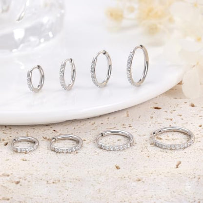 Limerencia G23 Hypoallergenic Titanium Earrings Hoops Small Huggie Earrings | 18G Cartilage F136 Pure Titanium Huggie Hoops with Cubic Zirconia, Ear Cuff Style Jewelry for Women Men with Sensitive Ears - color: White CZ, size: 14mm