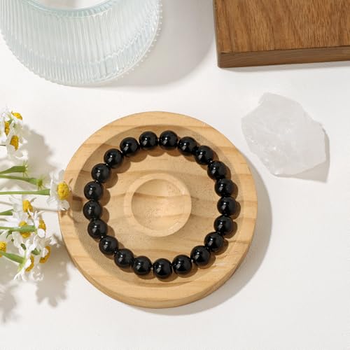 Raicegs 4 6 8MM Beaded Bracelets Healing Crystal Bracelet for Women Men Natural Stone Handmade Stretch Bracelet Reiki Spiritual Jewelry - color: Black Tourmaline, size: 10mm