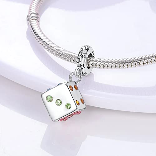 Vegas Safety Chain Sun Birthday Mom Camera Dog God Psalm Bead Pendant 925 Sterling Silver Dangle Compatible With Pandora Moments Charm Bracelet - style: Casino Dice Game Las Vegas Rainbow Crystal 1 2 3 4 5 6