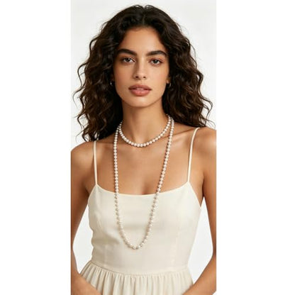 Long Pearl Beaded Necklace Layered Big Small Beads Pearl Necklaces Multi Strand Pearls Necklaces for Women Trendy Jewelry Gift - color: F: 150CM