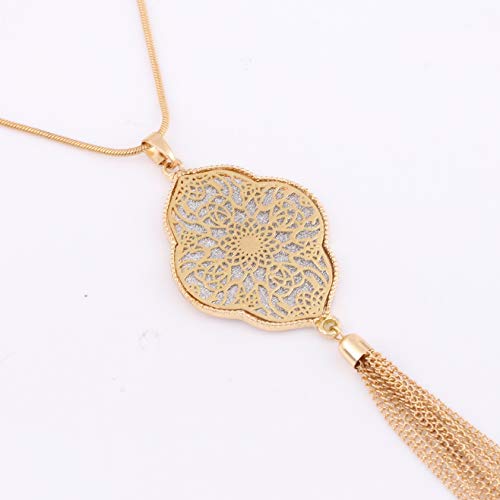 MOLOCH Long Necklaces For Woman Disk Circle Pendant Necklaces Tassel Fringe Necklace Set Statement Pendant - color: quatrefoil-shaped-gold
