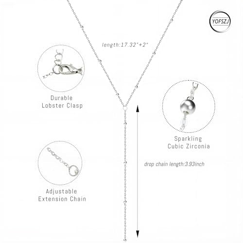 14K Gold Plated Y Necklace for Women – Dainty Lariat Long Pendant Chain, Layered Drop Necklace for V Neck Dress, Simple Sexy Cleavage Jewelry Gifts for Women - color: Silver - Single Layer - Bead