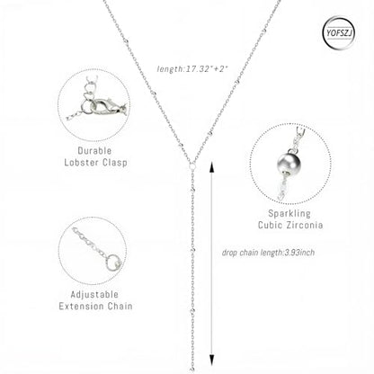 14K Gold Plated Y Necklace for Women – Dainty Lariat Long Pendant Chain, Layered Drop Necklace for V Neck Dress, Simple Sexy Cleavage Jewelry Gifts for Women - color: Silver - Single Layer - Bead