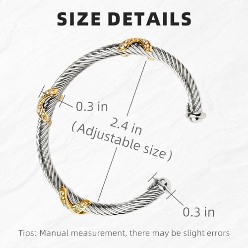 Twisted Cable Cuff Bracelets for Women 5mm Stainless Steel Cuff Bangle Bracelet Designer Inspired Jewelry Valentine Day Gift - color: C Silver & Gold