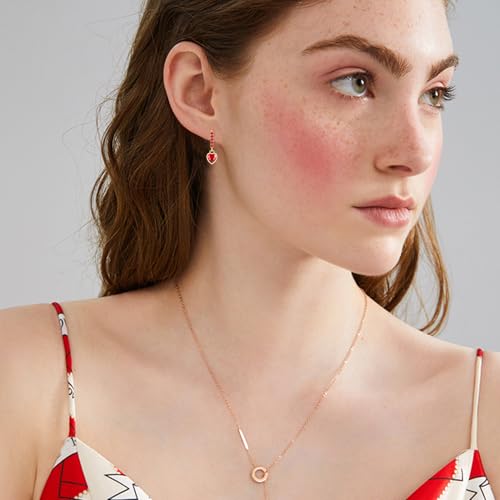 Sparkly Crystal Love Heart Dangle Drop Earrings Dainty Rhinestone Tiny Heart Huggie Hoop Earrings For Women - color: Red