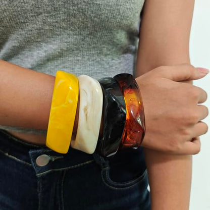 2PCS Chunky Acrylic Bracelet for Women Large Square Resin Cuff Vintage Open Bangle Bracelets Wide Geometric Jewelry - style: L-4PCS