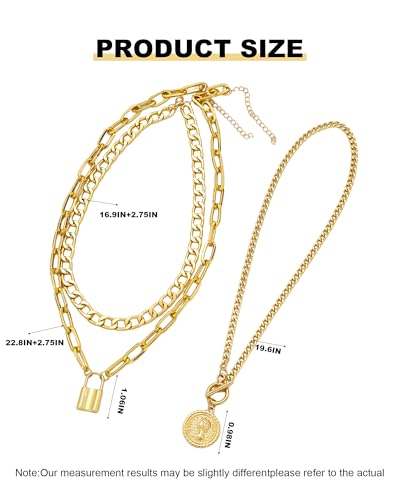 Gold Layered Necklaces for Women Chunky Layered Gold Link Chain Necklaces Trendy Paperclip Herringbone Toggle Clasp Necklace Statement Jewelry Accessories for Her - color: A5:gold chunky necklace