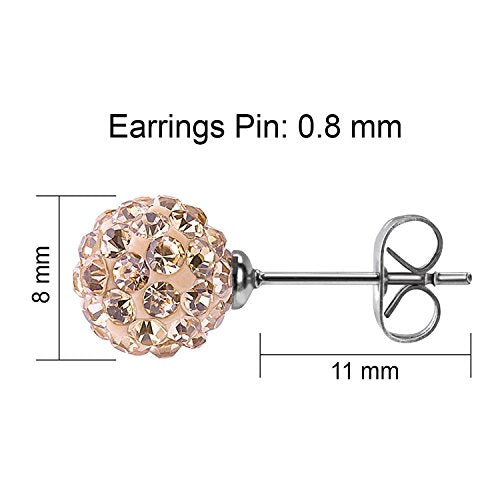 JewelrieShop Rhinestones Crystal Ball Stud Earrings Set Fireball Disco Ball Pave Bead Earrings Hypoallergenic for Women - color: Set M. 8mm x 3 Pairs (White, Rose Gold, Gold)